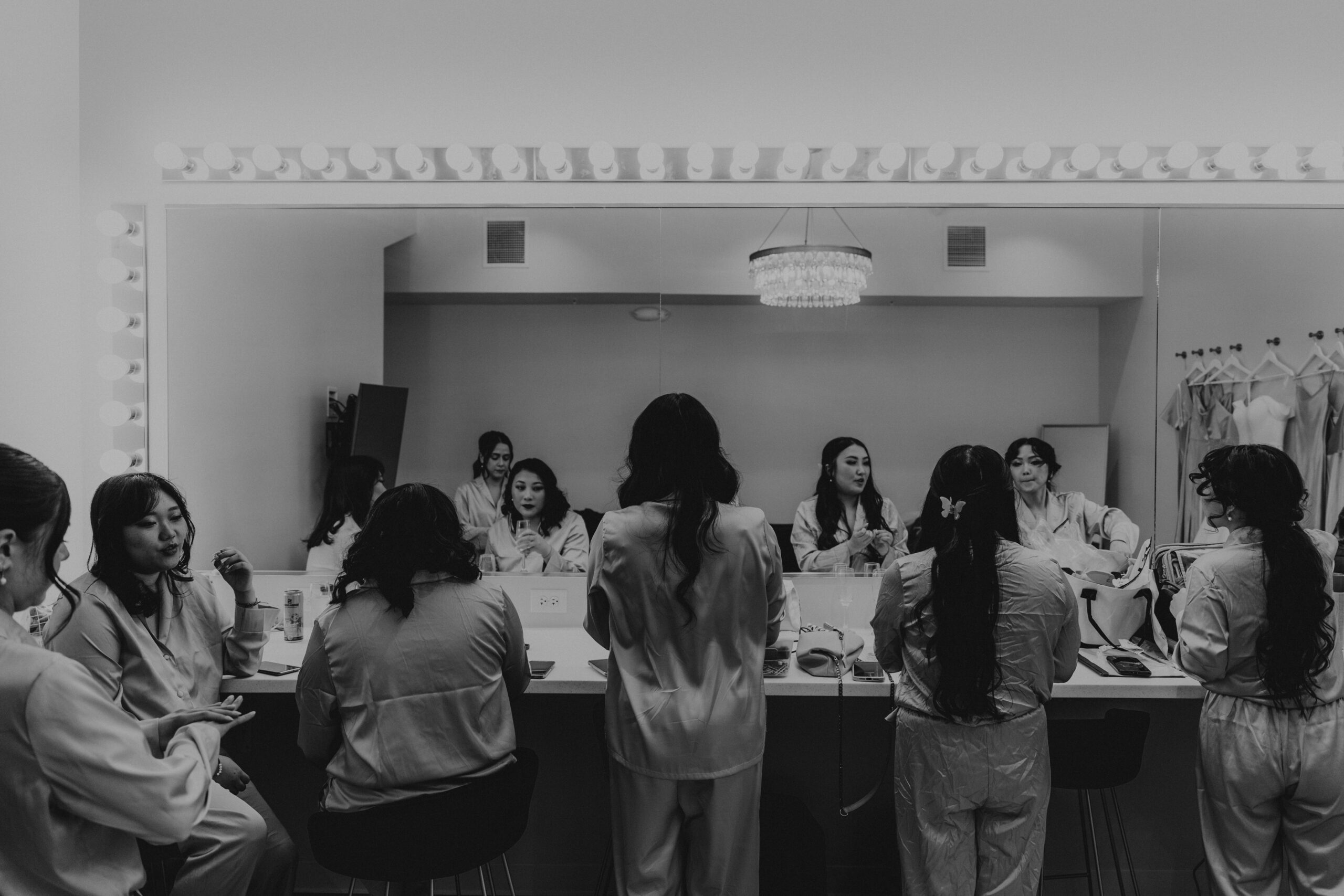 Bridesmaids getting ready in the bridal suite