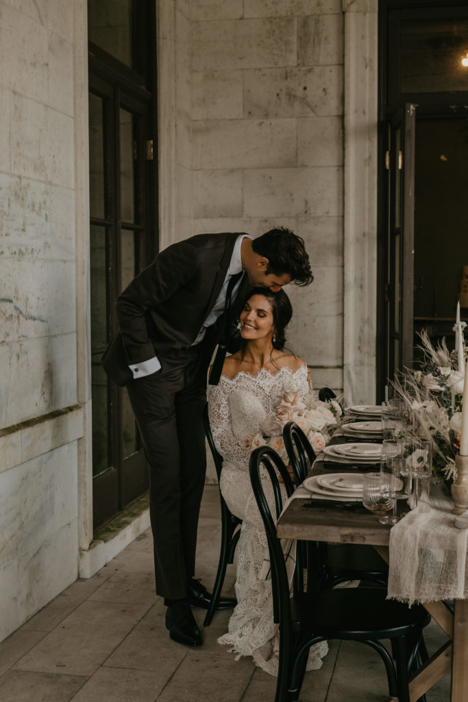 Bride and groom portrait at Swannanoa Mansion in Virginia