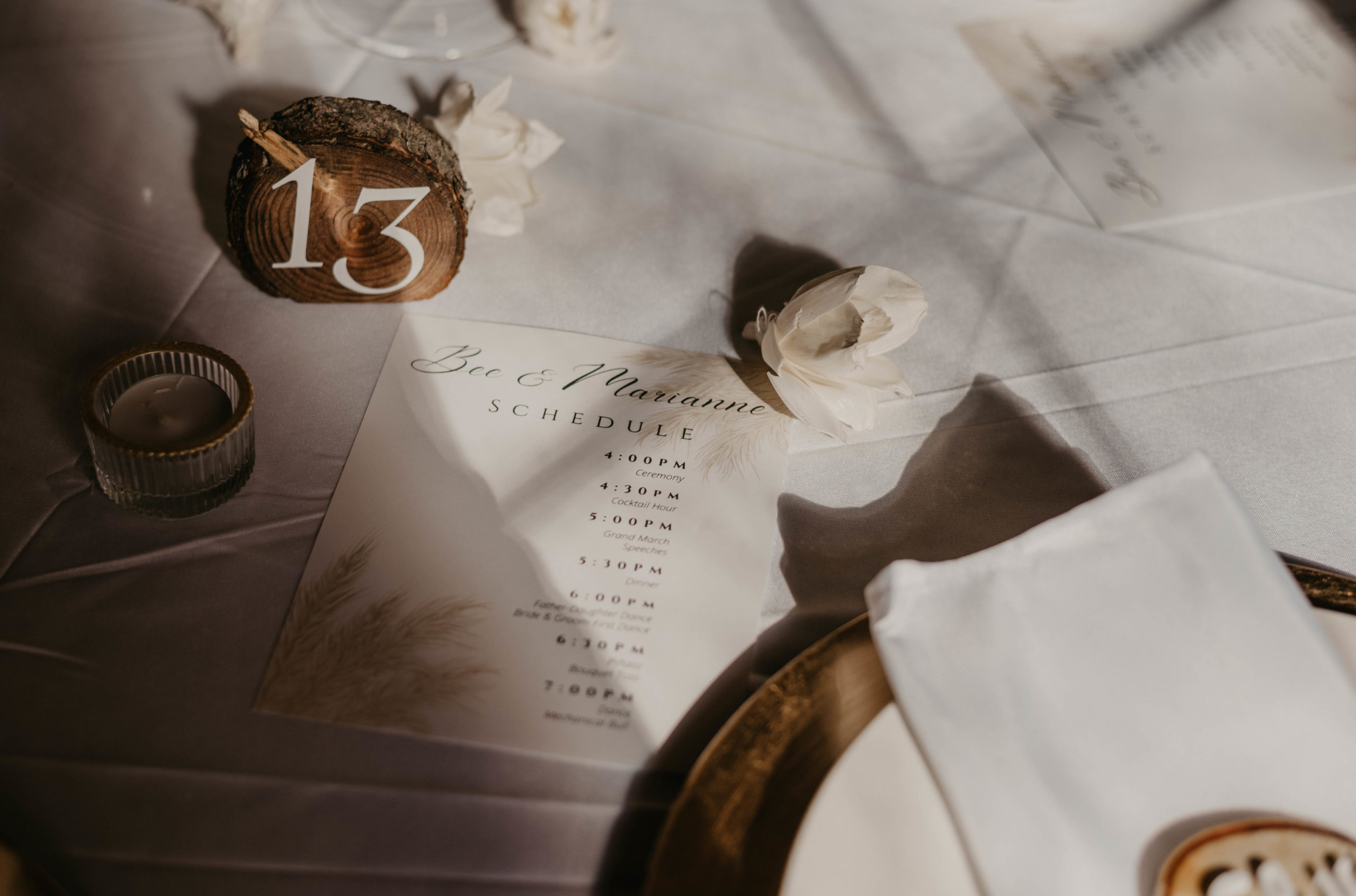 The schedule of events on a wedding day in Wisconsin Dells.