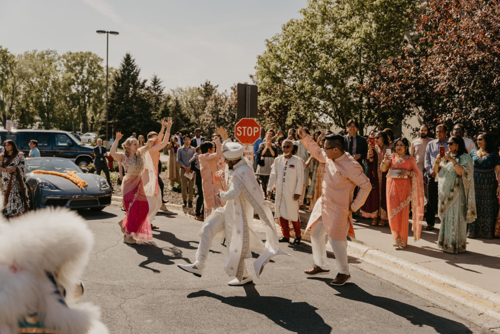 Live music and dancing during a Hindu Ceremony called the Baraat.